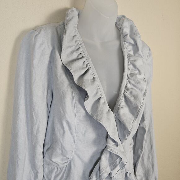 FEI Anthropologie Linen Jacket Blazer Size 8 Ruffle Lightweight Designer Coastal - Picture 7 of 15